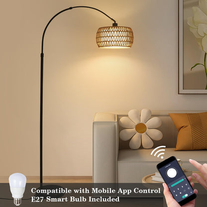 Rayofly Boho Rattan Bogenlampe Dimmbar App-Steuerung - Schwarz