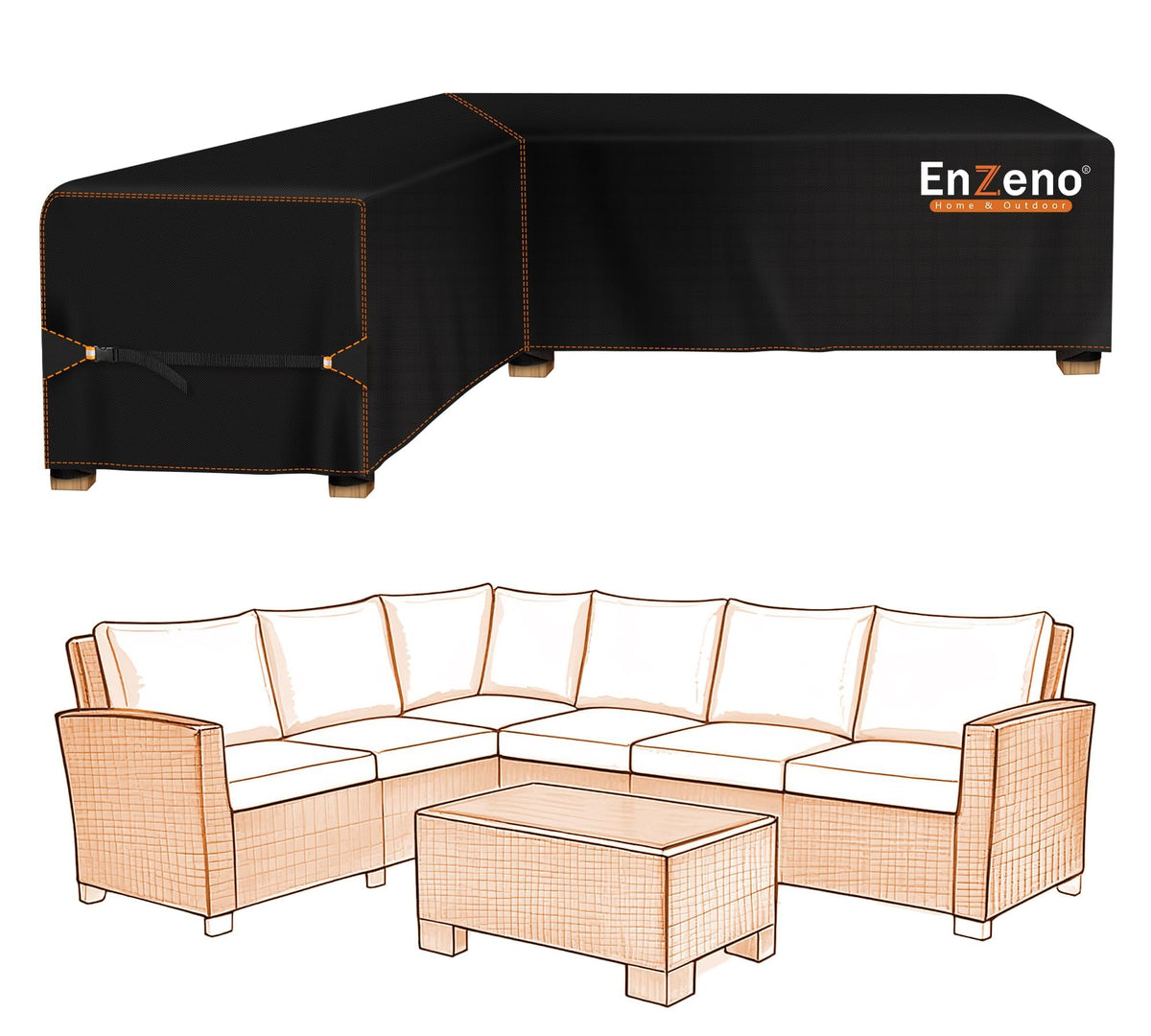 Enzeno Gartenmöbel Abdeckung L-Form Ecksofa wasserdicht 222x286x87 cm mit Klettverschlüssen