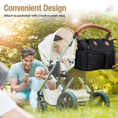 Lekebaby Wickeltasche gross mit Wickelunterlage, 19 Fächer, Schwarz