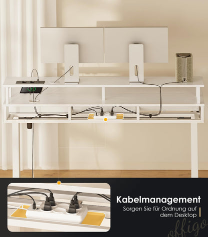 OffiGo Elektrischer Schreibtisch m. Schubladen 140cm Weiss
