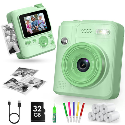 Gofunly Kinderkamera Sofortbildkamera 1080P HD mit 32 GB Karte, Sofortdruck ohne Tinte und IPS-Display