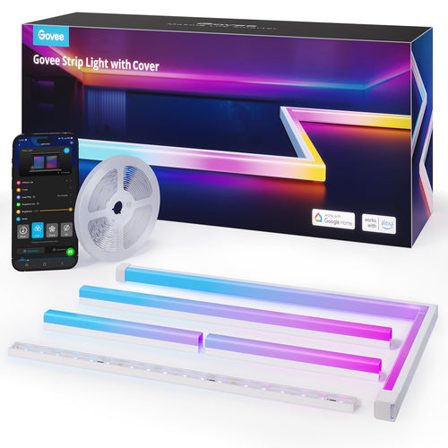 Govee Glide RGBIC Smart LED Leiste mit Profil 5M: Lange, schmale Leiste im Aluminiumprofil mit RGBIC-Farben für smarte Wand- und Deckenbeleuchtung.