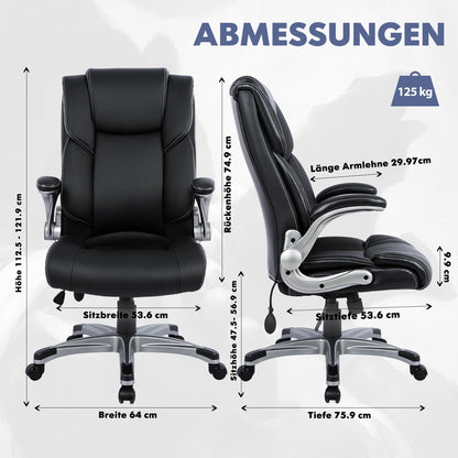 COLAMY Leder Bürostuhl Hohe Rückenlehne Drehstuhl - Schwarz