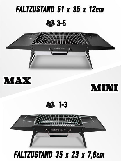 Charmline Holzkohlegrill, klappbarer BBQ-Grill, 51x35 cm, schwarz