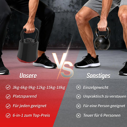 HXD-ERGO Verstellbare Kettlebell 6-in-1, 3–18 kg, Schnellwechsel