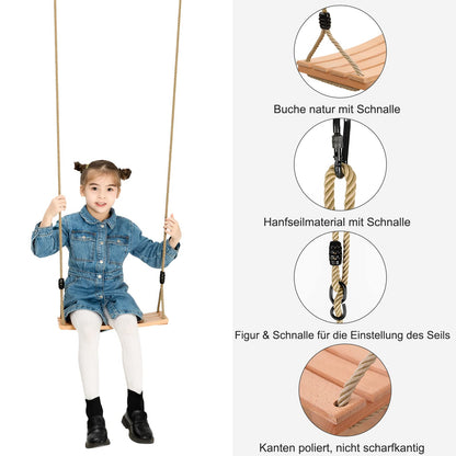 YAERSI Holzschaukel Outdoor, Schaukelsitz aus Buchenholz bis 100 kg