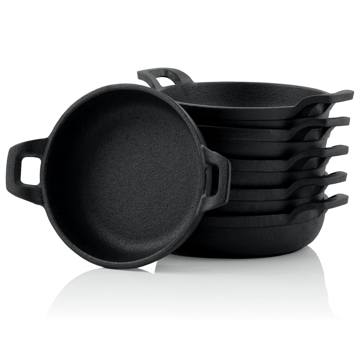 BBQ-Toro Gusseisen Grillpfännchen 6er-Set Ø 13 cm eingebrannt PAN17, rund mit zwei Griffen