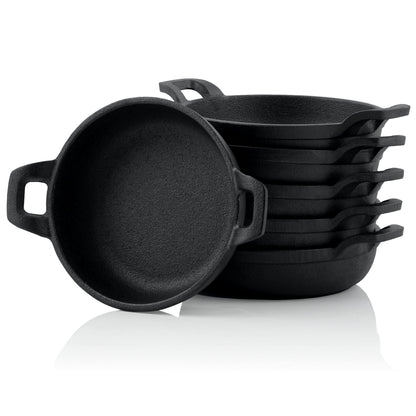 BBQ-Toro Gusseisen Grillpfännchen 6er-Set Ø 13 cm eingebrannt PAN17, rund mit zwei Griffen