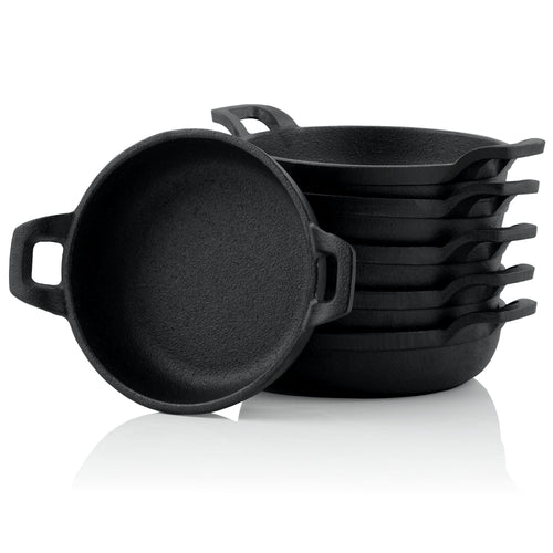 BBQ-Toro Gusseisen Grillpfännchen 6er-Set Ø 13 cm eingebrannt PAN17, rund mit zwei Griffen