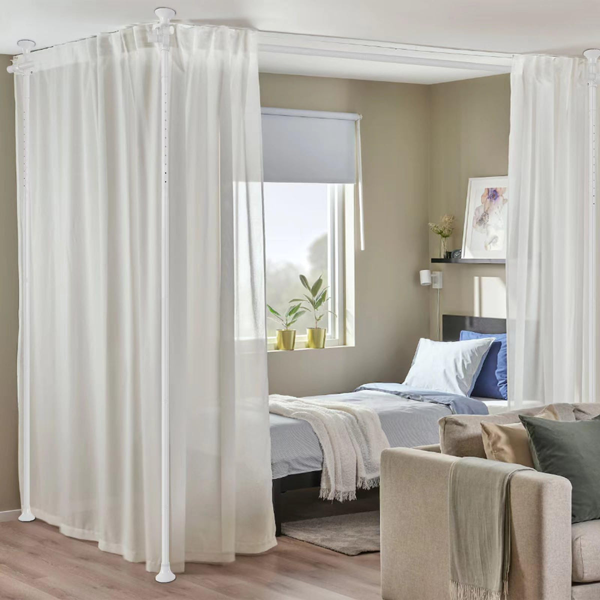 DAKEPOLE Raumteiler Paravent – B 280 x H 317 cm Weiss. Weisser Paravent für Raumgliederung und Sichtschutz.