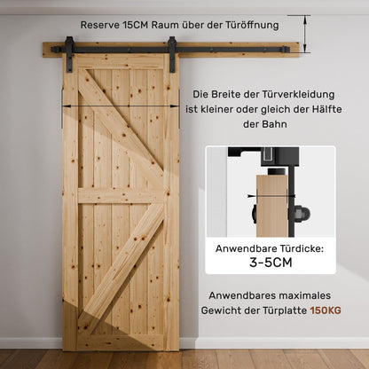 WOLFBIRD Schiebetürbeschlag Komplettset, 183 cm Schiene, Schwarz