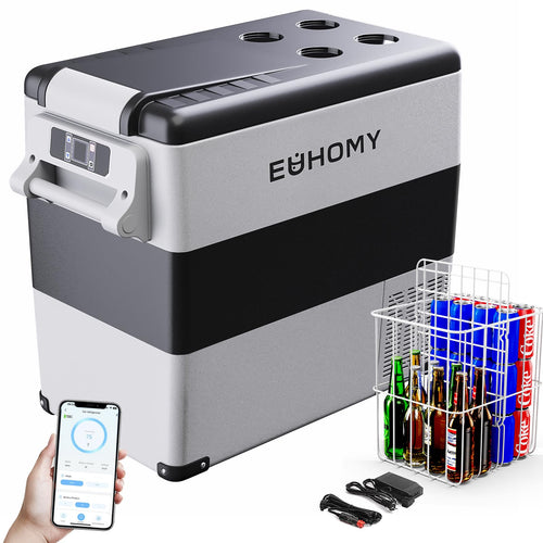 EUHOMY CF-55 Kompressor Kühlbox 49,4 L, 12/24 V und 240 V mit zwei Kühlzonen und LCD-Touchpanel