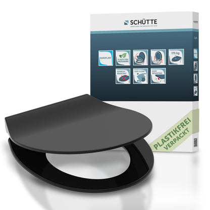 Schütte Slim WC-Sitz aus Duroplast mit Absenkautomatik, Schwarz, abnehmbarer Toilettendeckel mit Schnellverschluss