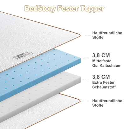 BedStory Gel-Matratzentopper 180x200 cm, 7,5 cm, zwei Härtegrade