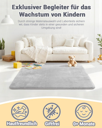 Favodormir Krabbelmatte Baby 120x120 cm, Spielmatte rutschfest, grau