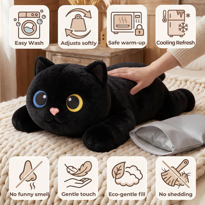 Mewaii Gewichtskuscheltier Schwarze Katze mit Wärmekissen, 2,3 kg
