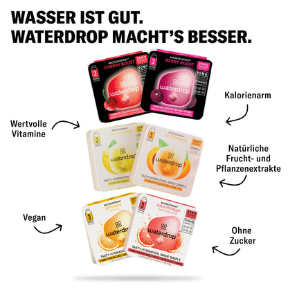 waterdrop Starter Set Edelstahl-Trinkflasche 600 ml + 18 Drops