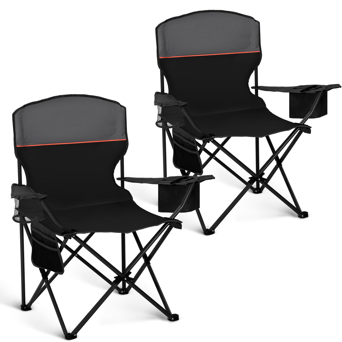 HIGH POINT SPORTS Campingstuhl 2er Set mit Getränkehalter & Kühlfach, schwarz, klappbar