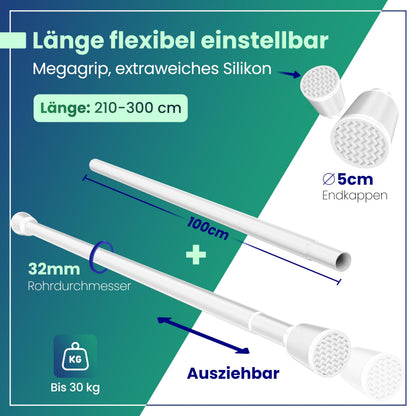 LOBUX Gardinenstange ohne Bohren, Teleskopstange weiss, 210-300 cm