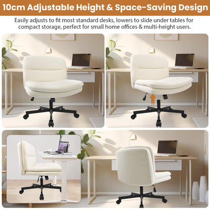 Durrafy Bürostuhl Ergonomisch ohne Armlehnen, Beige, höhenverstellbar