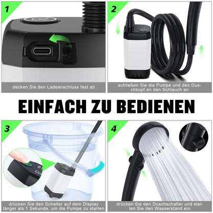 Spopal tragbare Campingdusche mit Akku 6000mAh, Pumpe und Duschkopf