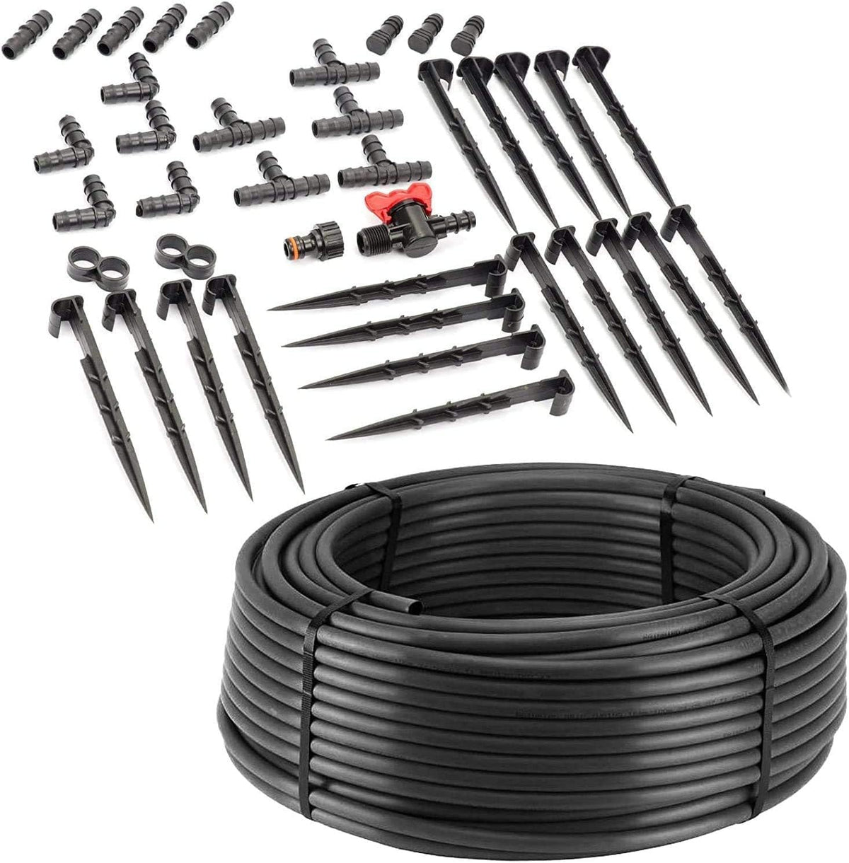 Sellnet Tropfrohr 16 mm druckkompensiert 100 m Tropfbewässerung Set aus PE-Rohr mit Anschlusszubehör