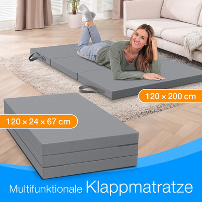 ELONEO Klappmatratze 120 x 200 cm, Gästematratze klappbar, grau