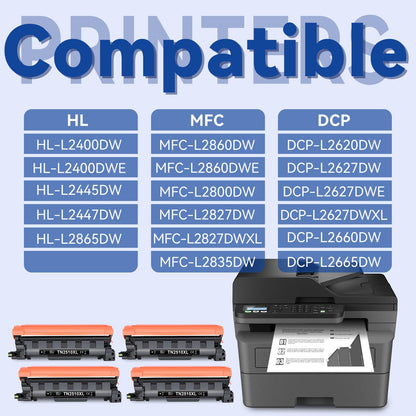 Lemero TN2510 TN2510XL Toner für Brother, 4er-Pack, Schwarz mit Chip