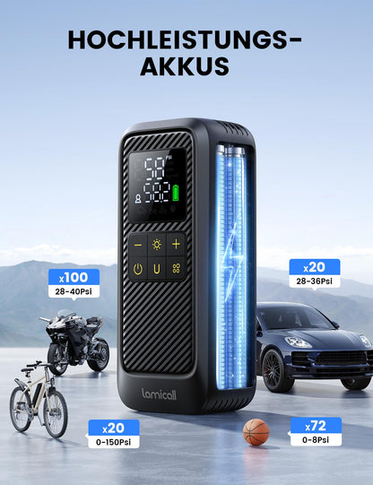 Lamicall Elektrische Luftpumpe 150 PSI, Akku-Fahrradpumpe mit LED