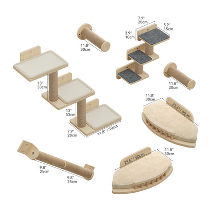 YITAHOME Katzen Kletterwand aus Holz, 7-teiliges Set mit Kratzbäumen