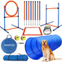 JMMPOO Agility Set Hundetraining – 65-teilige Ausrüstung: Buntes Set aus Stangen, Ringen und Tunnel. Fördert Geschicklichkeit & Koordination des Hundes beim Agility.