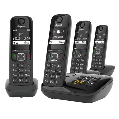 Gigaset AS690A Quattro Schnurlose DECT-Telefone mit AB – Schwarz: Schwarzes schnurloses DECT-Telefon mit AB für einfache Telefonie.