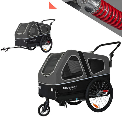 Doggyhut S-Line XL Hundeanhänger Buggy gefedert - Grau/Schwarz. Gefederter Anhänger/Buggy in Grau/Schwarz zum Transport von Hunden.