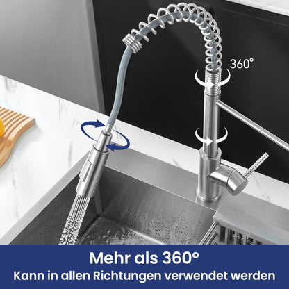 CECIPA Küchenarmatur mit herausziehbarer Brause, Edelstahl gebürstet