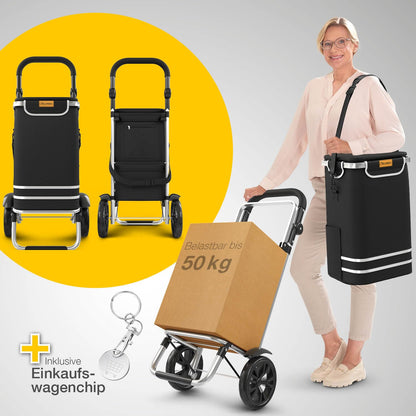 ELONEO Einkaufstrolley klappbar 3in1 mit Kühlfach, 56 l, schwarz