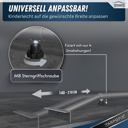 Tarpofix® Anhänger Flachplanenbügel Alu Teleskop 140-210 cm