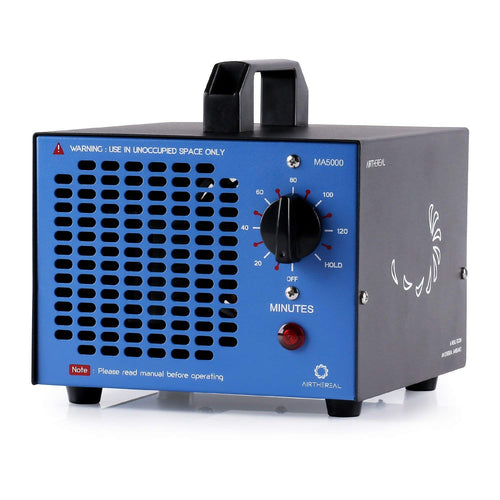 Airthereal MA5000 Ozongenerator – Geruchskiller für bis zu 300m². Rechteckiges, silber-graues Gehäuse. Erzeugt Ozon zur Geruchsbeseitigung bis 300m².