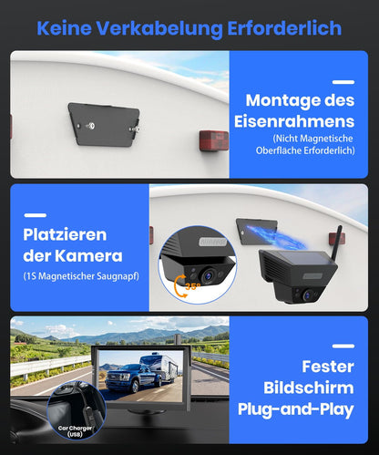AUTO-VOX SL5 Solar Rückfahrkamera kabellos, 5 Zoll 1080P Monitor