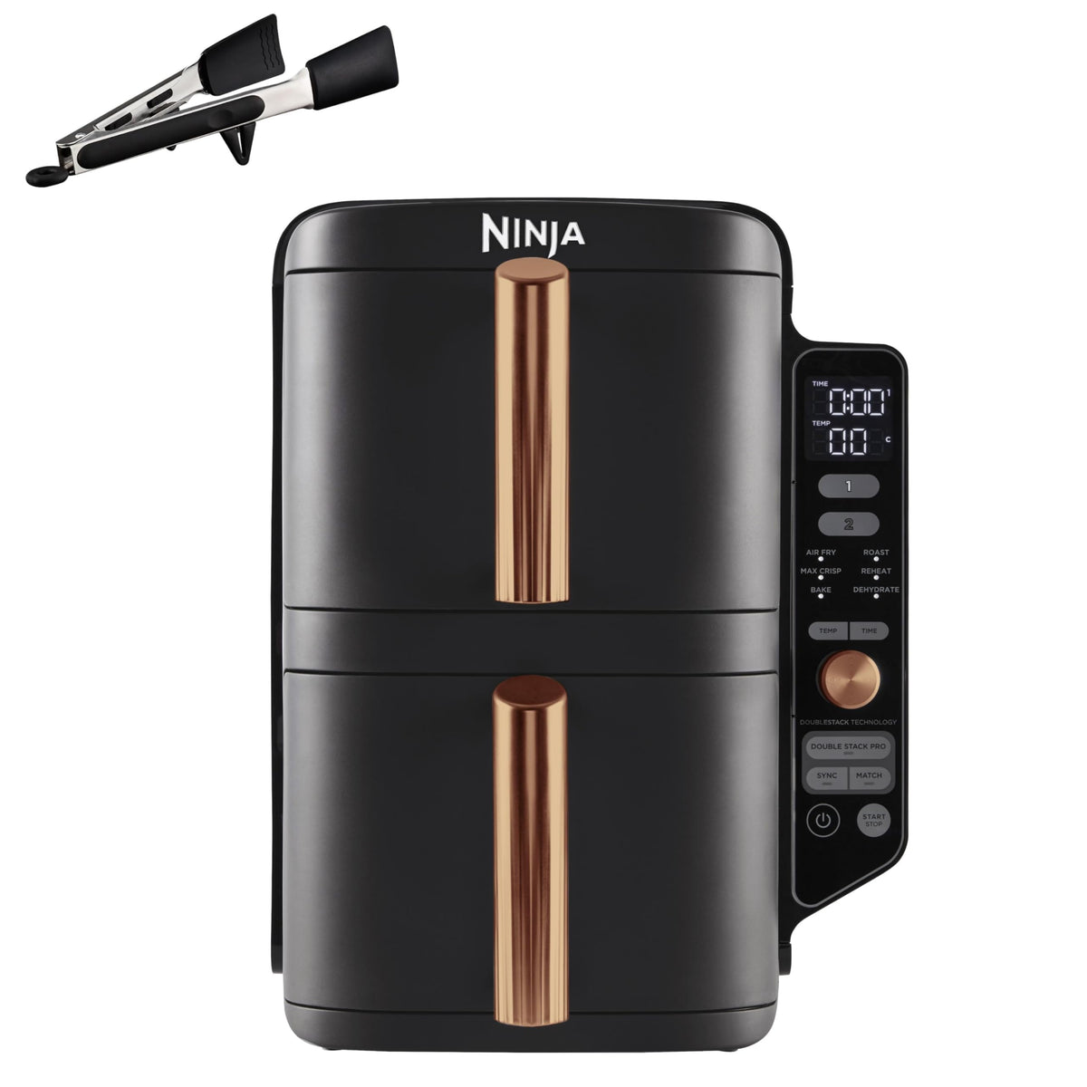Ninja Double Stack XL Heissluftfritteuse, 9,5 L, Schwarz/Kupfer – zwei übereinander angeordnete Schubladen