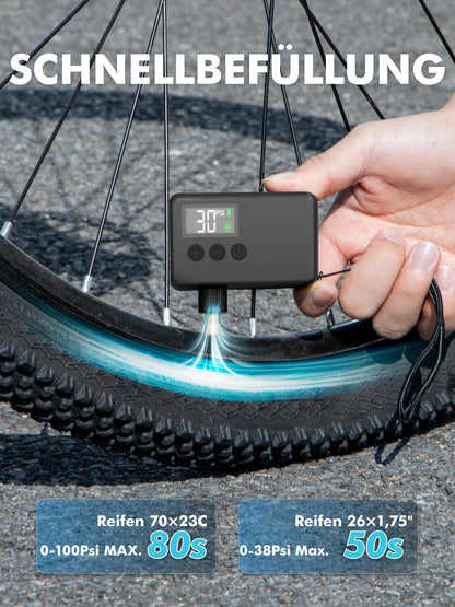 GPUTEK BL01 Elektrische Fahrradpumpe 120 PSI mit Digital-Druckmesser