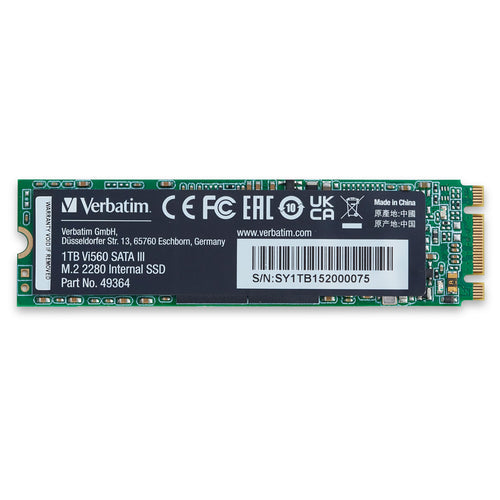 Verbatim Vi560 S3 SSD-Laufwerk M.2 2280 SATA III - 1 TB. Schwarzer, länglicher M.2-Stick zur schnellen Datenspeicherung in PCs.