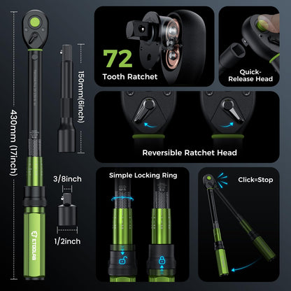 ETOOLAB Drehmomentschlüssel Set 1/4 Zoll, 1-26 Nm, 25-teilig