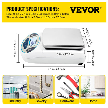 VEVOR Präzisionswaage elektronische Feinwaage – 5000g 0.01g