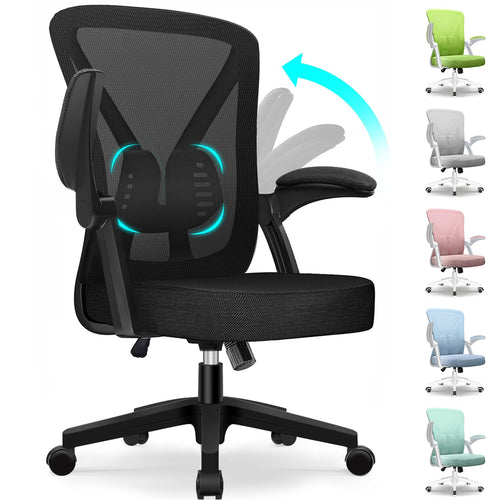 Hinonde Bürostuhl – Ergonomisch, Netzstoff, klappbare Armlehnen. Schwarzer Bürostuhl für Büroarbeit.