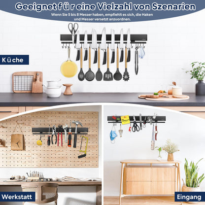 Dmore Magnetleiste Messer 59 cm, magnetisch mit 15 Haken, schwarz
