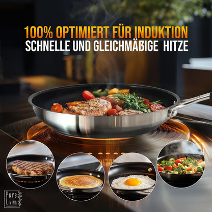 PURE LIVING Bratpfanne 28 cm Edelstahl antihaftbeschichtet Induktion