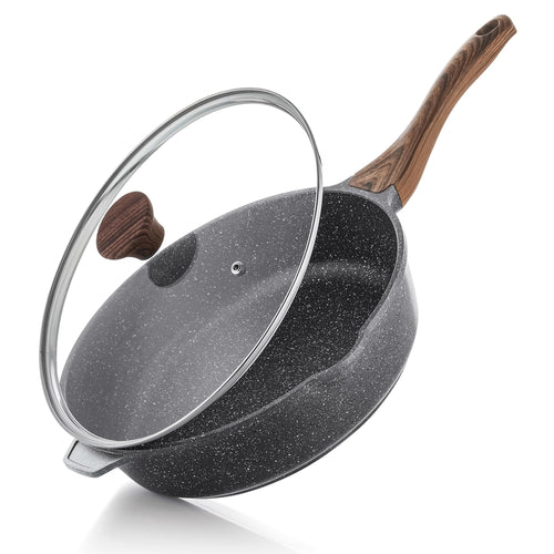 SENSARTE Antihaft Granitpfanne tief 28cm mit Deckel. Antihaftbeschichtung in Granit-Optik. Ideal zum Braten und Schmoren.