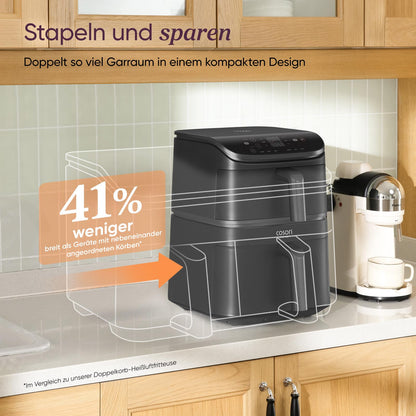 COSORI Turbo Tower Pro Heissluftfritteuse 2-Kammer 10.8L – Silber-Schwarz