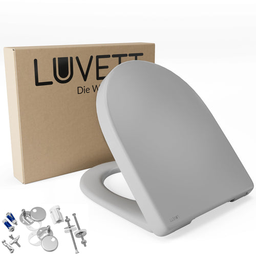 LUVETT® Toilettendeckel D-Form mit Absenkautomatik - Manhattan Grau. D-förmiger Toilettensitz in Manhattan Grau zum geräuschlosen Schließen.