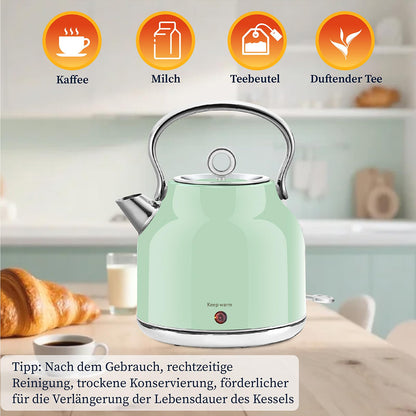 Huogary Wasserkocher Edelstahl 1,7 L mit Warmhaltefunktion Grün